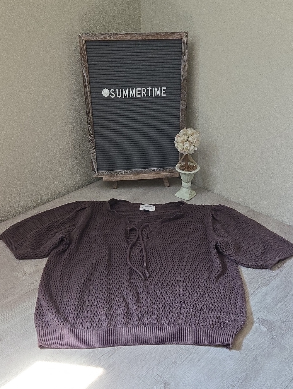 Lace-Up Knit Pullover Sweater in Brown
